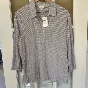 J. Jill Black and White Striped Button Down Shirt